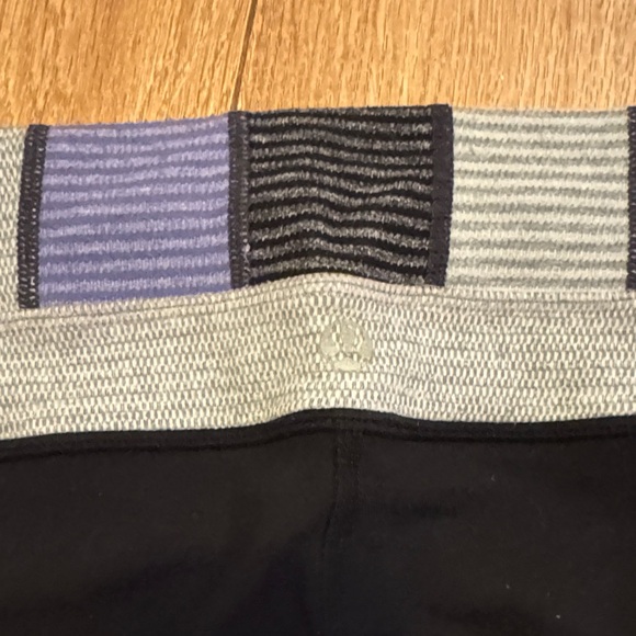 Women’s Black Cropped Leggings with Gray and Purple Waistband - Picture 4 of 4